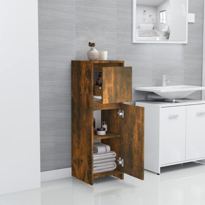 Armoire de bain Chêne fumé 30x30x95 cm Bois d'ingénierie – Image 7