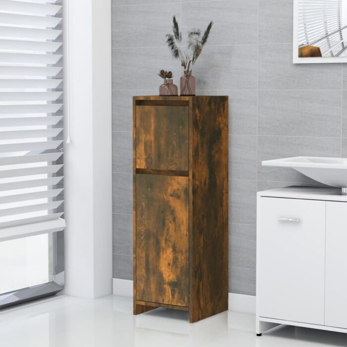 Armoire de bain Chêne fumé 30x30x95 cm Bois d'ingénierie – Image 1