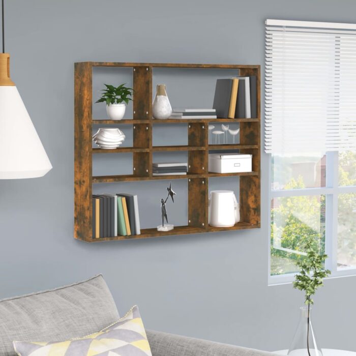 Étagère murale Chêne fumé 90x16x78 cm Bois d'ingénierie – Image 1