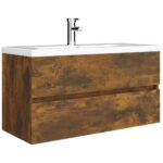 Armoire de lavabo Chêne fumé 90x38,5x45 cm Bois d'ingénierie – Image 2