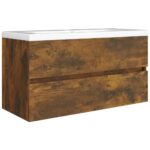 Armoire de lavabo Chêne fumé 90x38,5x45 cm Bois d'ingénierie – Image 3