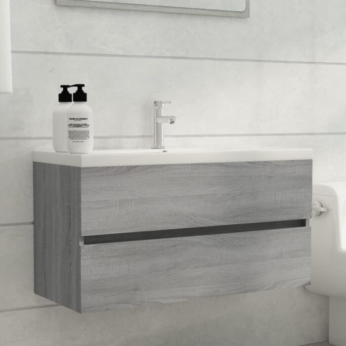 Armoire d'évier Sonoma gris 90x38,5x45 cm Bois d'ingénierie – Image 1