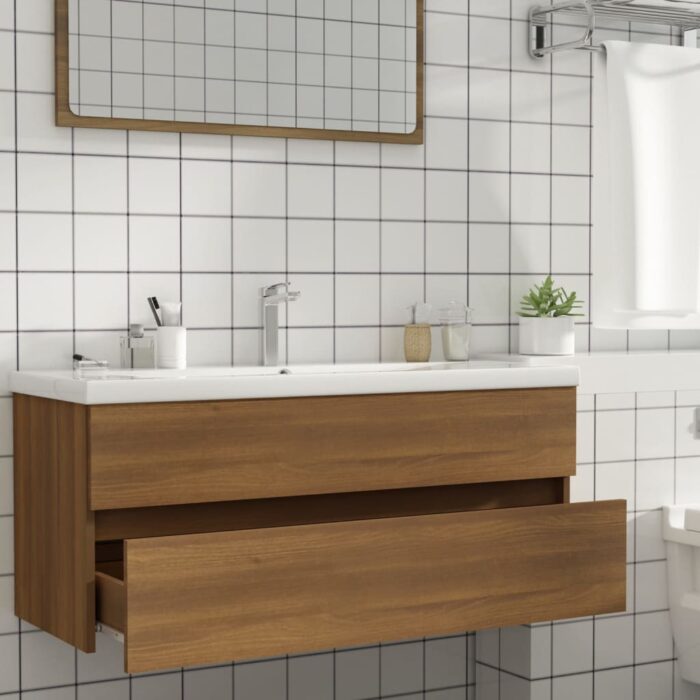 Armoire d'évier Chêne marron 100x38,5x45 cm Bois d'ingénierie – Image 4
