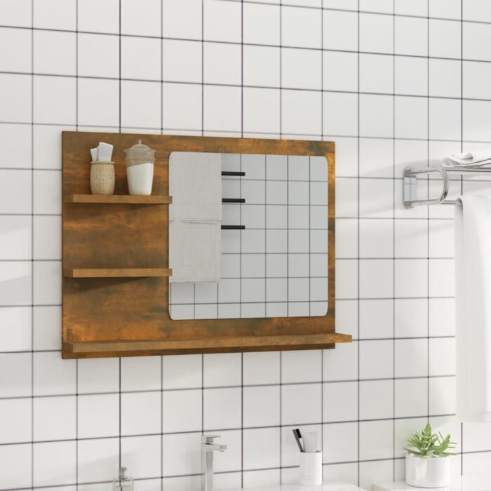 Miroir de bain Chêne fumé 60x10,5x45 cm Bois d'ingénierie – Image 5