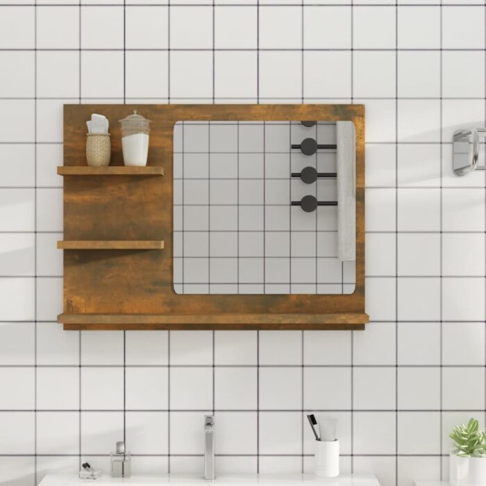 Miroir de bain Chêne fumé 60x10,5x45 cm Bois d'ingénierie – Image 1