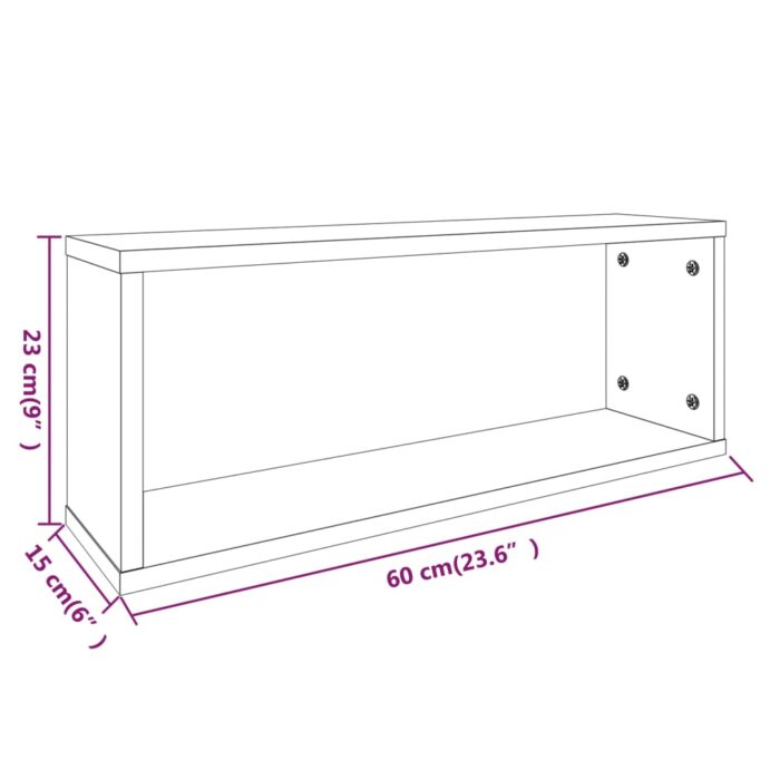 Étagères murales cube 2 pcs Sonoma gris 60x15x23 cm Bois – Image 6