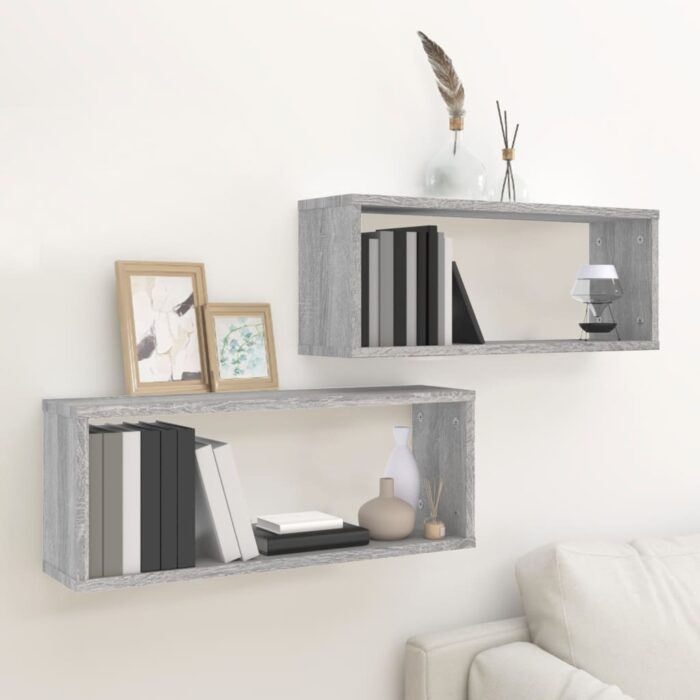 Étagères murales cube 2 pcs Sonoma gris 60x15x23 cm Bois – Image 1