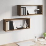 Étagères murales cube 2 pcs Chêne marron Bois d’ingénierie – Image 4