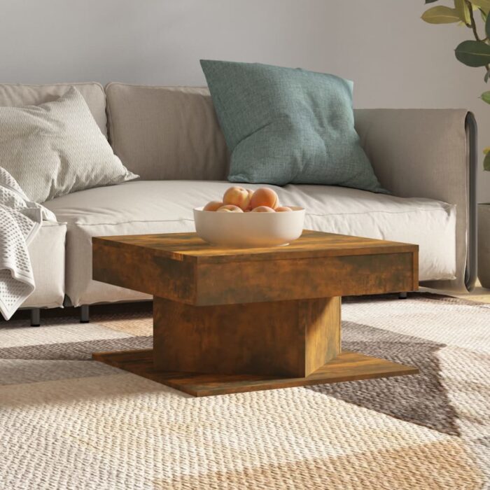 Table basse Chêne fumé 57x57x30 cm Bois d'ingénierie – Image 1