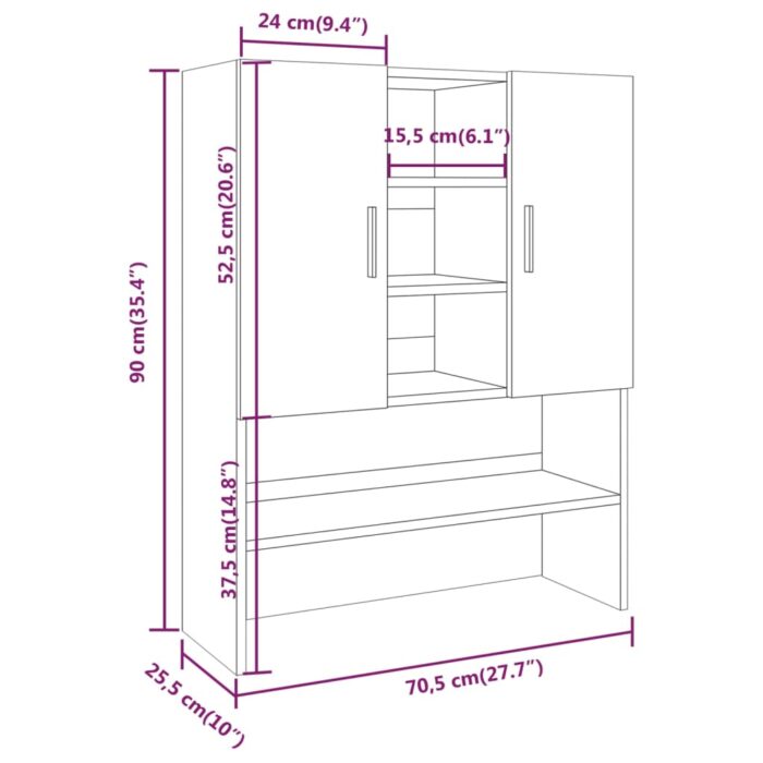Meuble pour machine à laver Chêne fumé 70,5x25,5x90 cm – Image 7