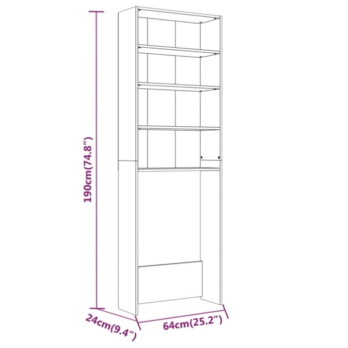 Meuble pour machine à laver Sonoma gris 64x24x190 cm – Image 6