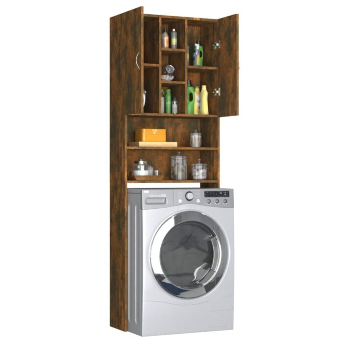 Meuble pour machine à laver Chêne fumé 64x25,5x190 cm – Image 3