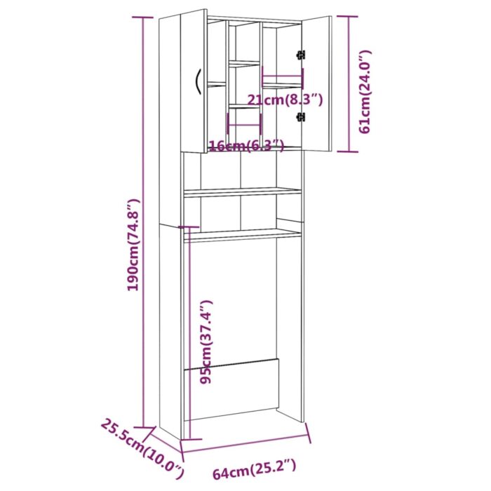 Meuble pour machine à laver Chêne fumé 64x25,5x190 cm – Image 7