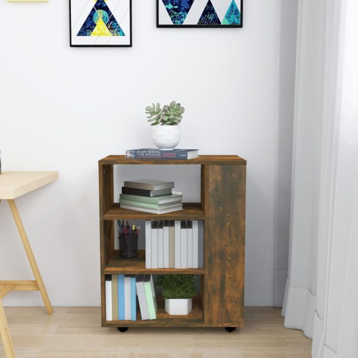 Armoire roulante Chêne fumé 60x35x75 cm Bois d'ingénierie – Image 2