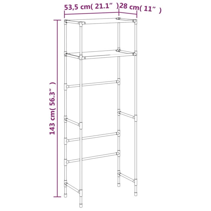 Support de rangement 2 niveaux sur toilette Noir 53,5x28x143 cm – Image 6