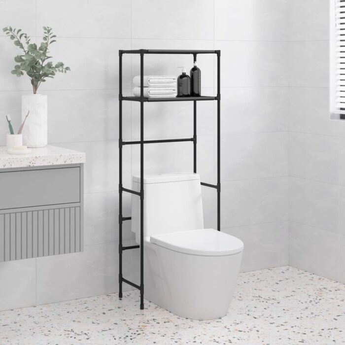Support de rangement 2 niveaux sur toilette Noir 53,5x28x143 cm – Image 1