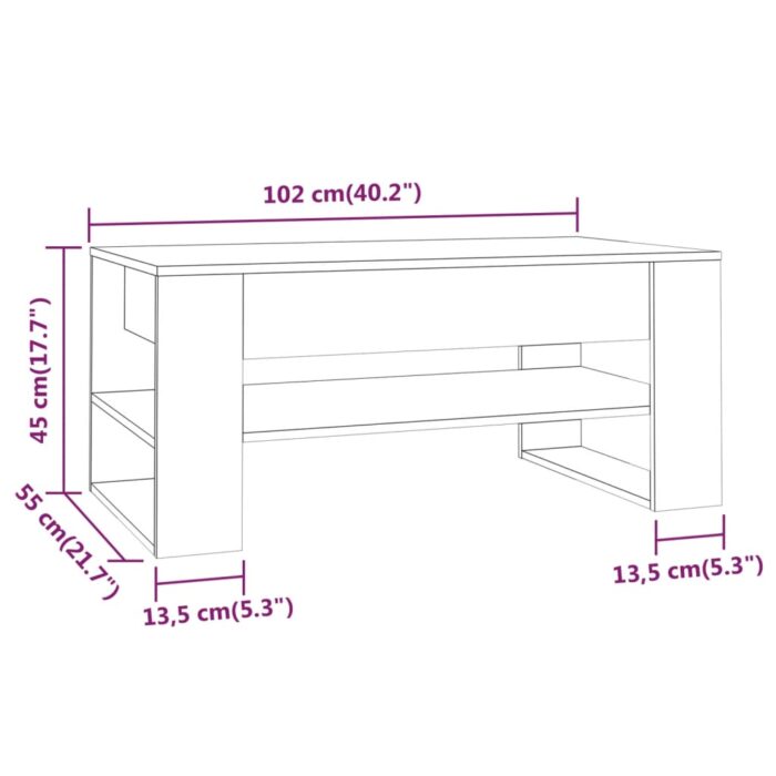 Table basse blanc 102x55x45 cm bois d'ingénierie – Image 5