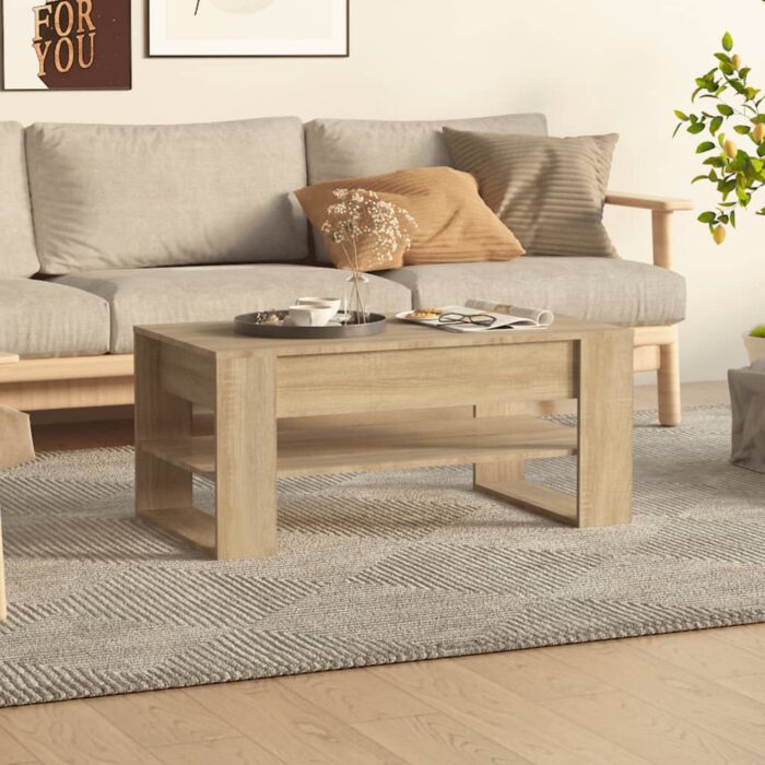 Table basse chêne sonoma 102x55x45 cm bois d'ingénierie – Image 1