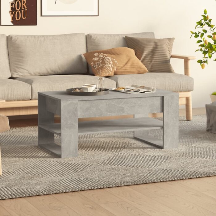 Table basse Gris béton 102x55x45 cm Bois d'ingénierie – Image 1