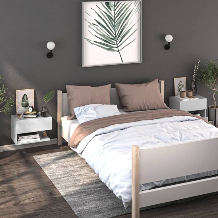 Tables de chevet murales 2 pcs Blanc – Image 1