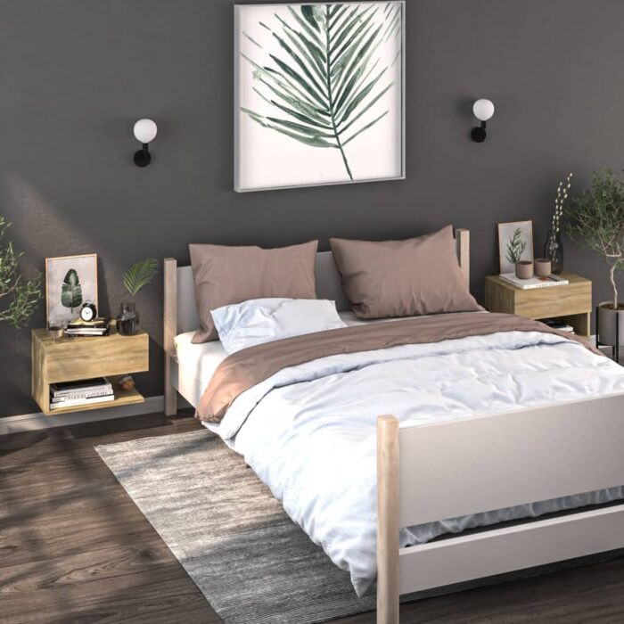 Tables de chevet murales 2 pcs Chêne sonoma – Image 1