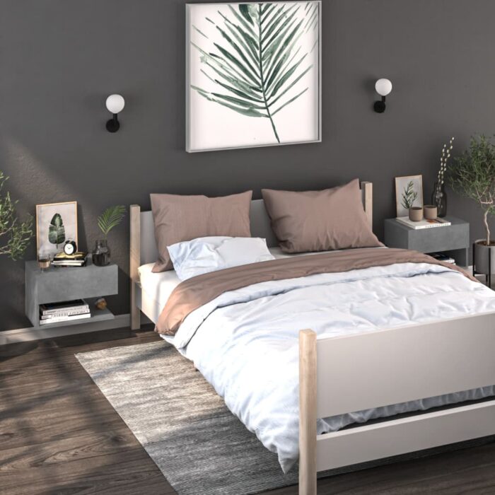 Tables de chevet murales 2 pcs Gris béton – Image 1