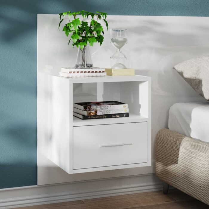 Table de chevet murale Blanc brillant – Image 1