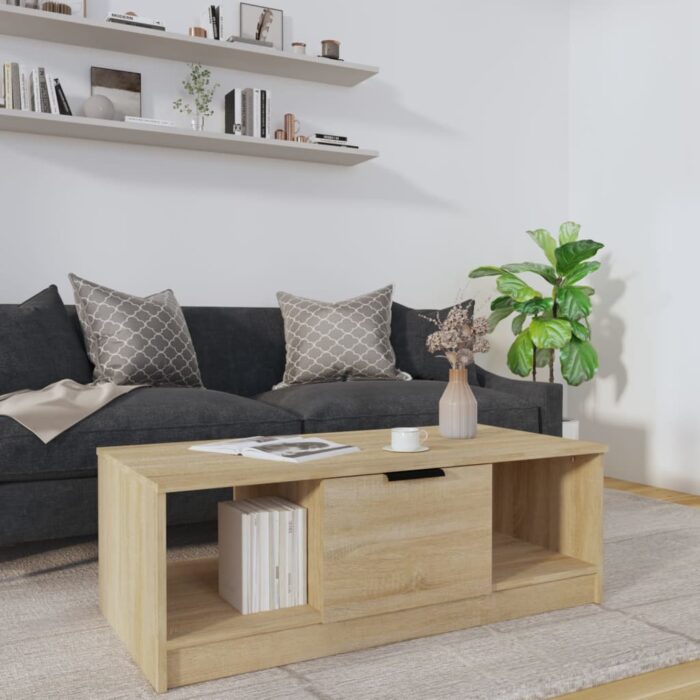 Table basse chêne sonoma 102x50x36 cm bois d'ingénierie – Image 1