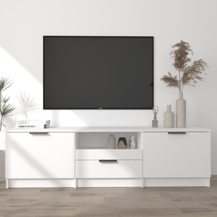Meuble TV Blanc 140x35x40 cm Bois d'ingénierie – Image 1