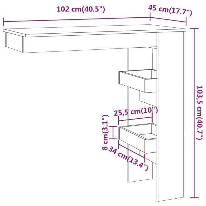 Table de bar murale Blanc 102x45x103,5 cm Bois d'ingénierie – Image 7
