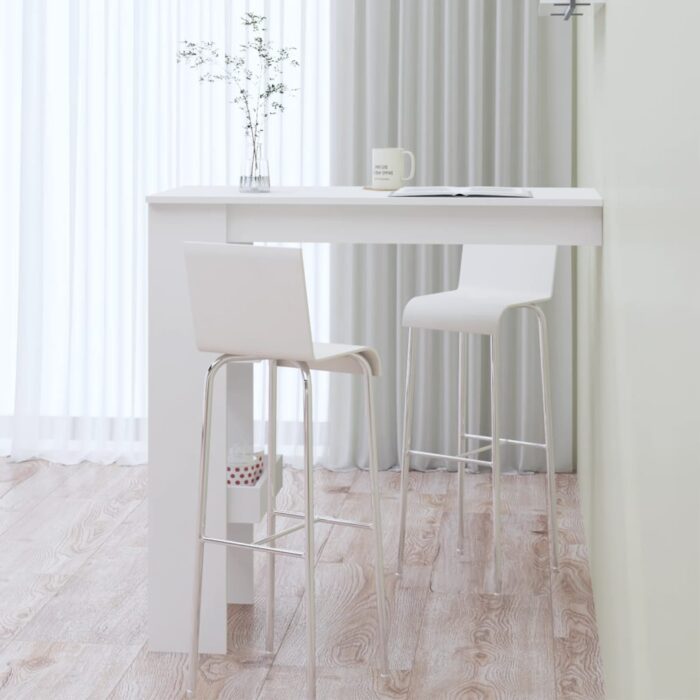 Table bar mural Blanc Brillant 102x45x103,5cm Bois d'ingénierie – Image 4