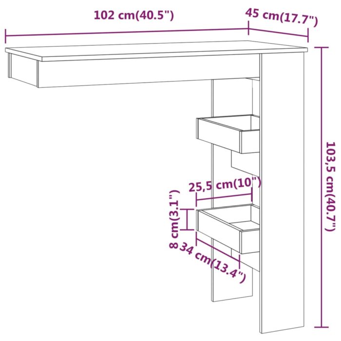 Table bar mural Blanc Brillant 102x45x103,5cm Bois d'ingénierie – Image 7