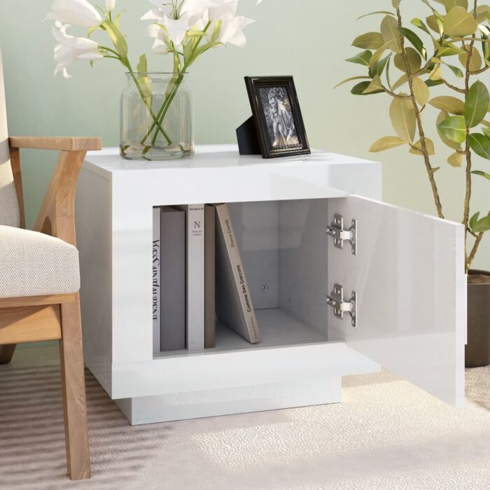 Table basse blanc brillant 51x50x45 cm bois d'ingénierie – Image 5