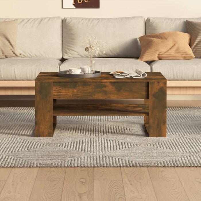 Table basse chêne fumé 102x55x45 cm bois d'ingénierie – Image 3
