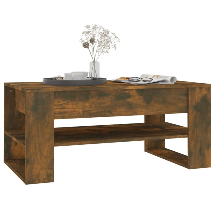 Table basse chêne fumé 102x55x45 cm bois d'ingénierie – Image 4