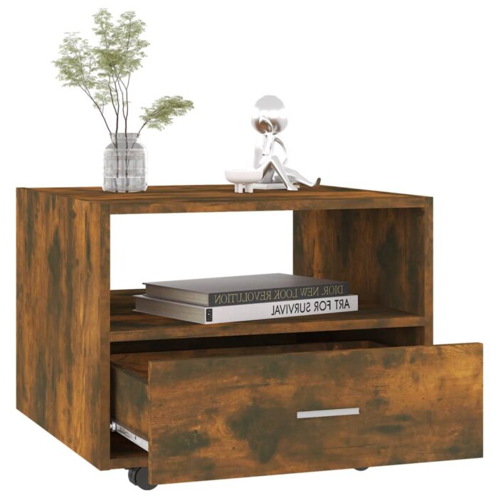 Table basse chêne fumé 55x55x40 cm bois d'ingénierie – Image 2