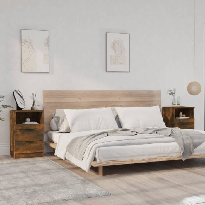 Tables de chevet 2 pcs Chêne fumé Bois d'ingénierie – Image 1