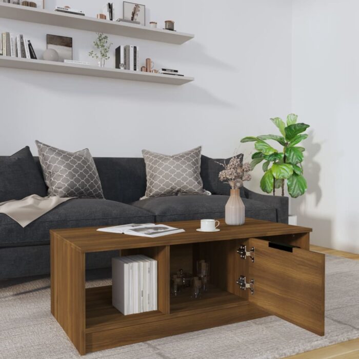 Table basse chêne marron 102x50x36 cm bois d'ingénierie – Image 5