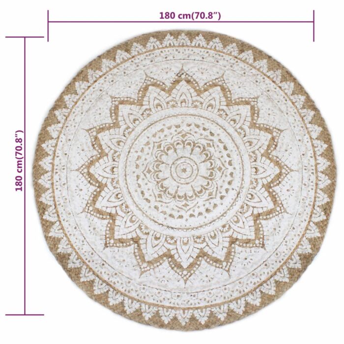 Tapis de sol Jute tressée imprimée 180 cm Rond – Image 5