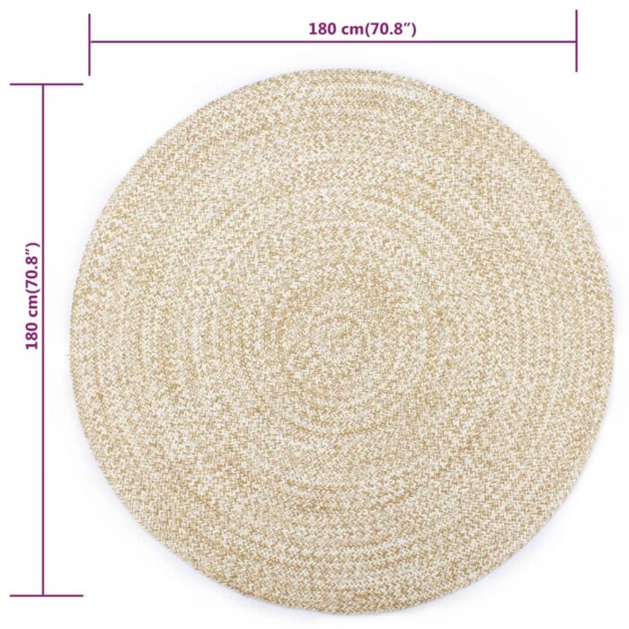 Tapis fait à la main Jute Blanc et marron 180 cm – Image 3