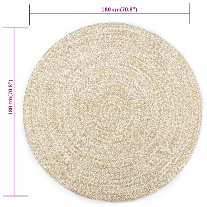 Tapis fait à la main Jute Blanc et marron 180 cm – Image 4
