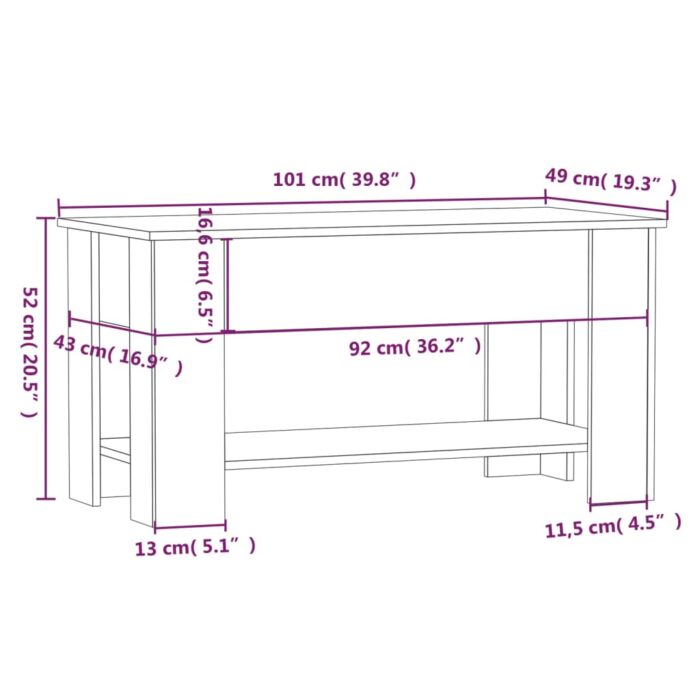 Table basse noir 101x49x52 cm bois d'ingénierie – Image 7