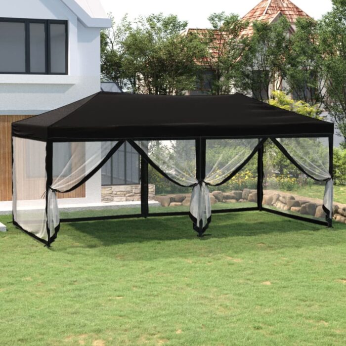 Tente de réception pliable avec parois Noir 3x6 m – Image 1