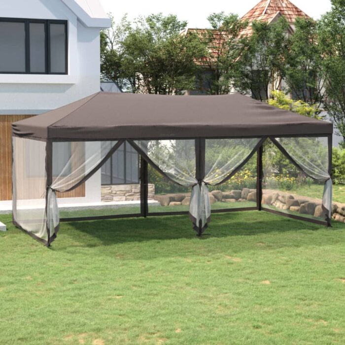 Tente de réception pliable avec parois Taupe 3x6 m – Image 1