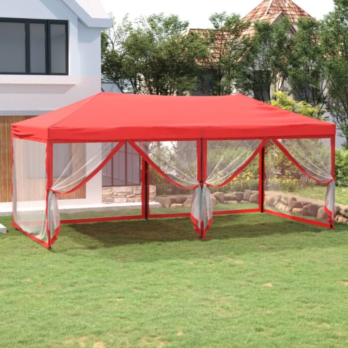 Tente de réception pliable avec parois Rouge 3x6 m – Image 1
