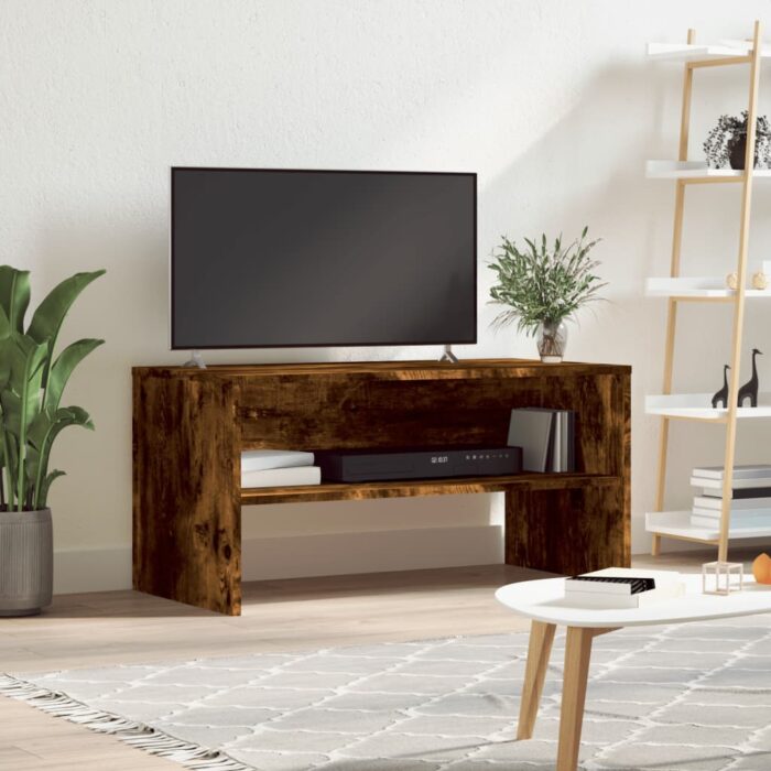 Meuble TV chêne fumé 80x40x40 cm bois d'ingénierie – Image 1
