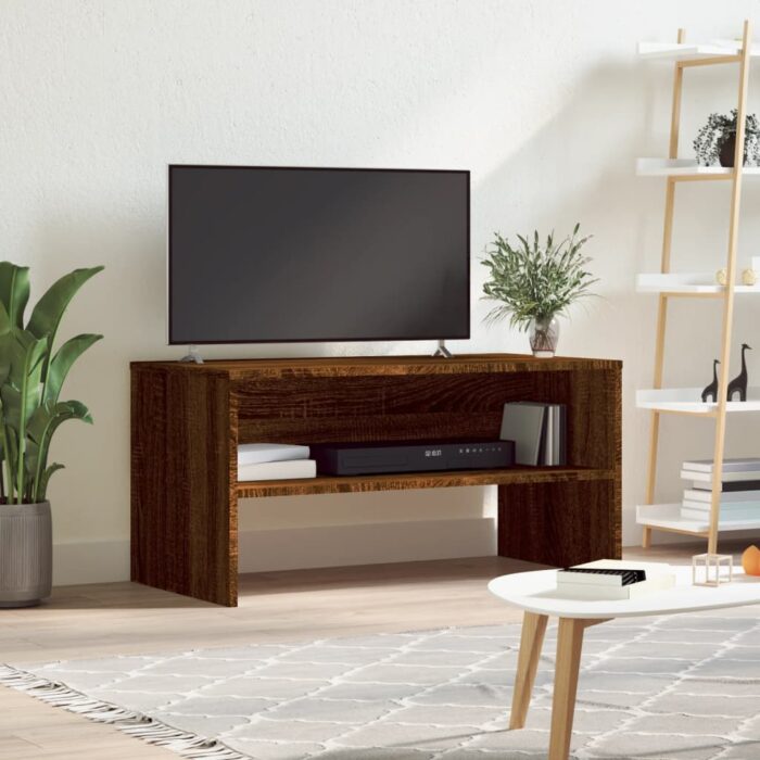Meuble TV chêne marron 80x40x40 cm bois d'ingénierie – Image 1