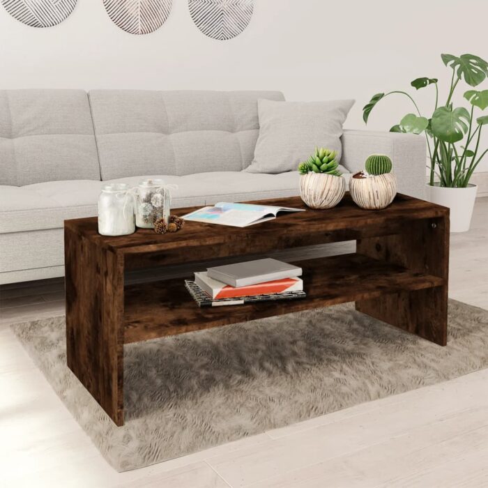 Table basse Chêne fumé 100x40x40 cm Bois d'ingénierie – Image 1