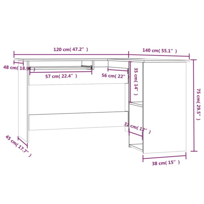 Bureau d'angle chêne fumé 120x140x75 cm bois d'ingénierie – Image 5