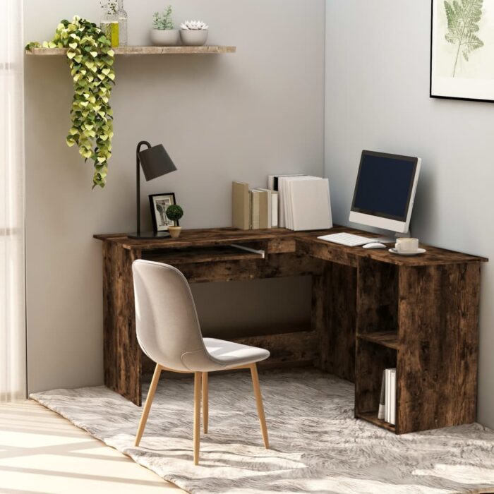 Bureau d'angle chêne fumé 120x140x75 cm bois d'ingénierie – Image 1